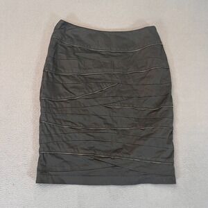 Kenar Skirt Women's Sz 8 Knee Length Pencil Black Zipper‎ Teeth Print Tier Layer